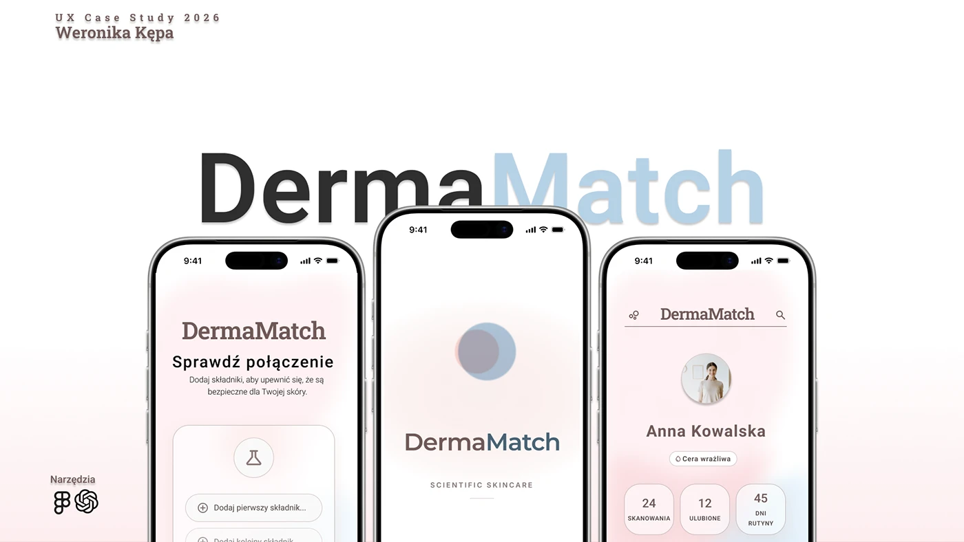 DermaMatch — okładka case study z ekranami aplikacji mobilnej
