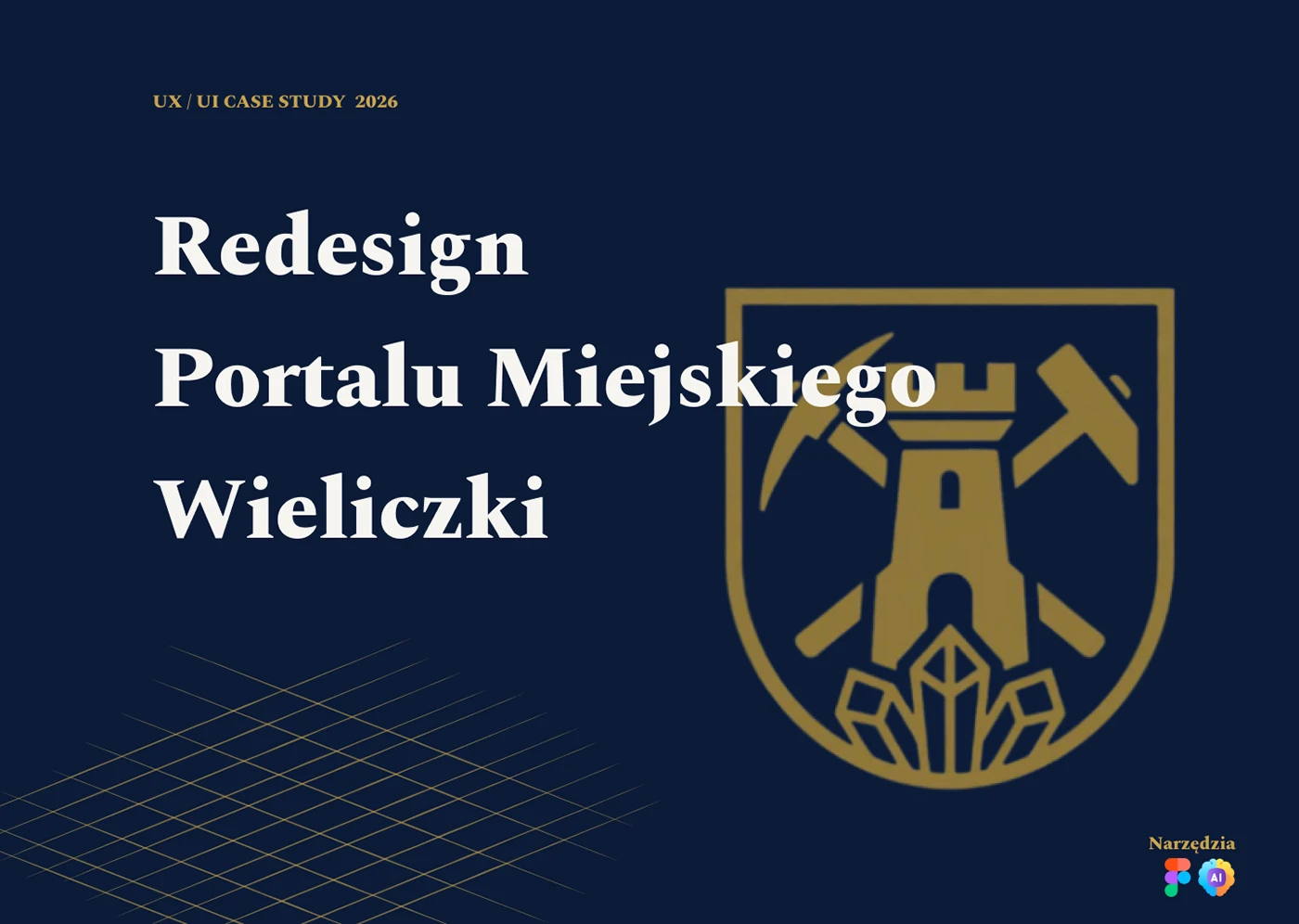 Redesign portalu miejskiego Wieliczki — okładka case study z herbem miasta